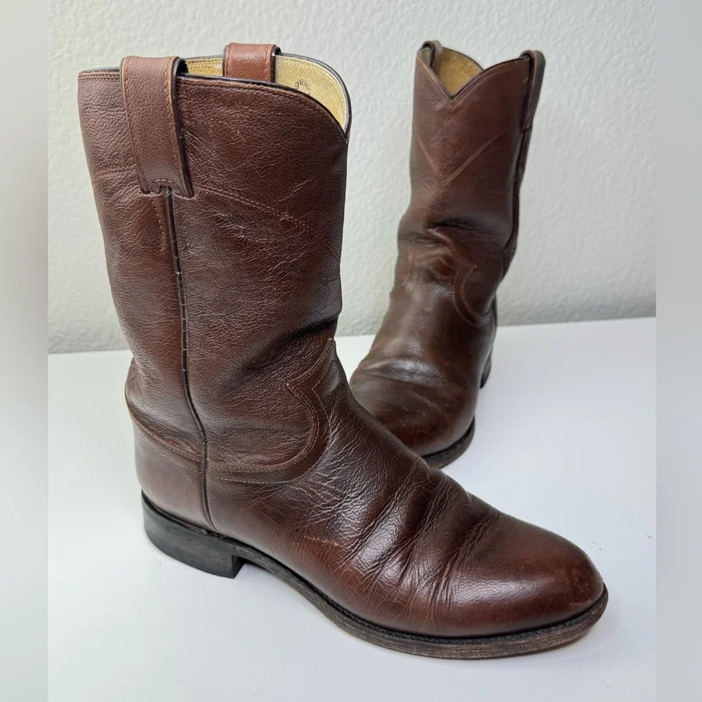 Justin Western Cowboy Brown Leather Boots Men’s size 7.5EE